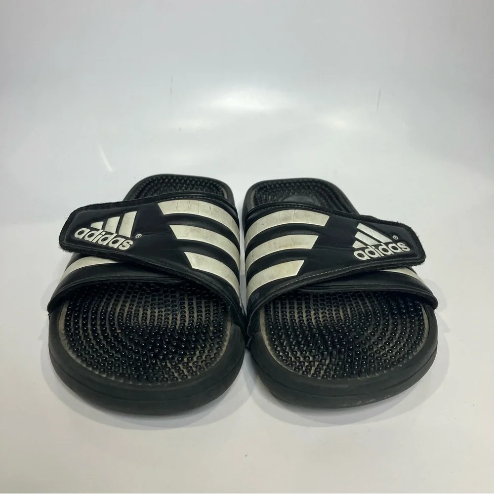Adidas Adissage slides sandals black white‎ mens size 9 casual athleisure